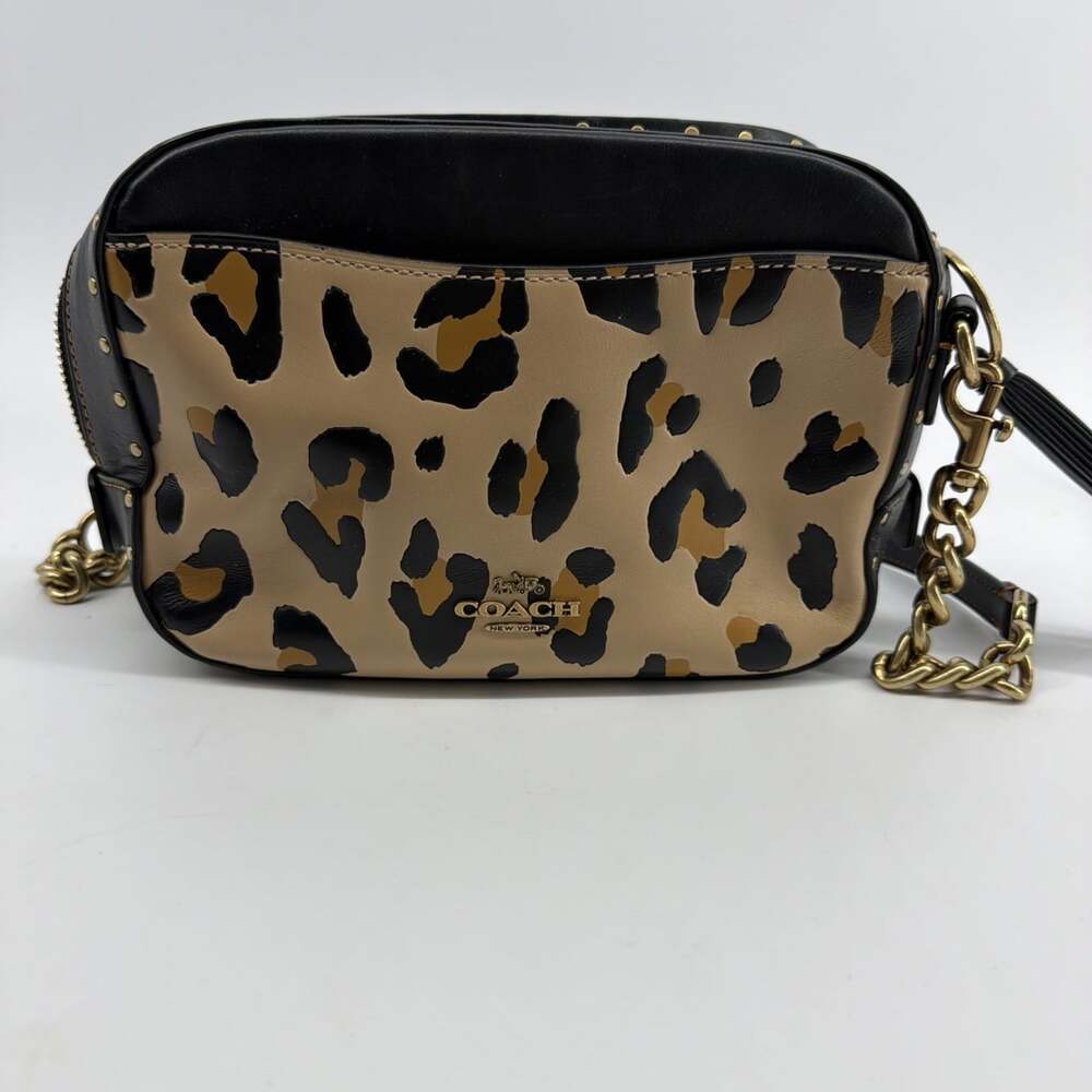 Coach Jamie Camera Bag in Signature Canvas with a Leopard Print Adjustable Strap